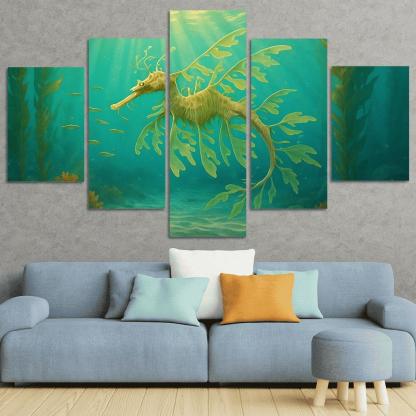 The Luminous Leafy Seadragon Drifting Through Kelp Forest multi-panel paintings