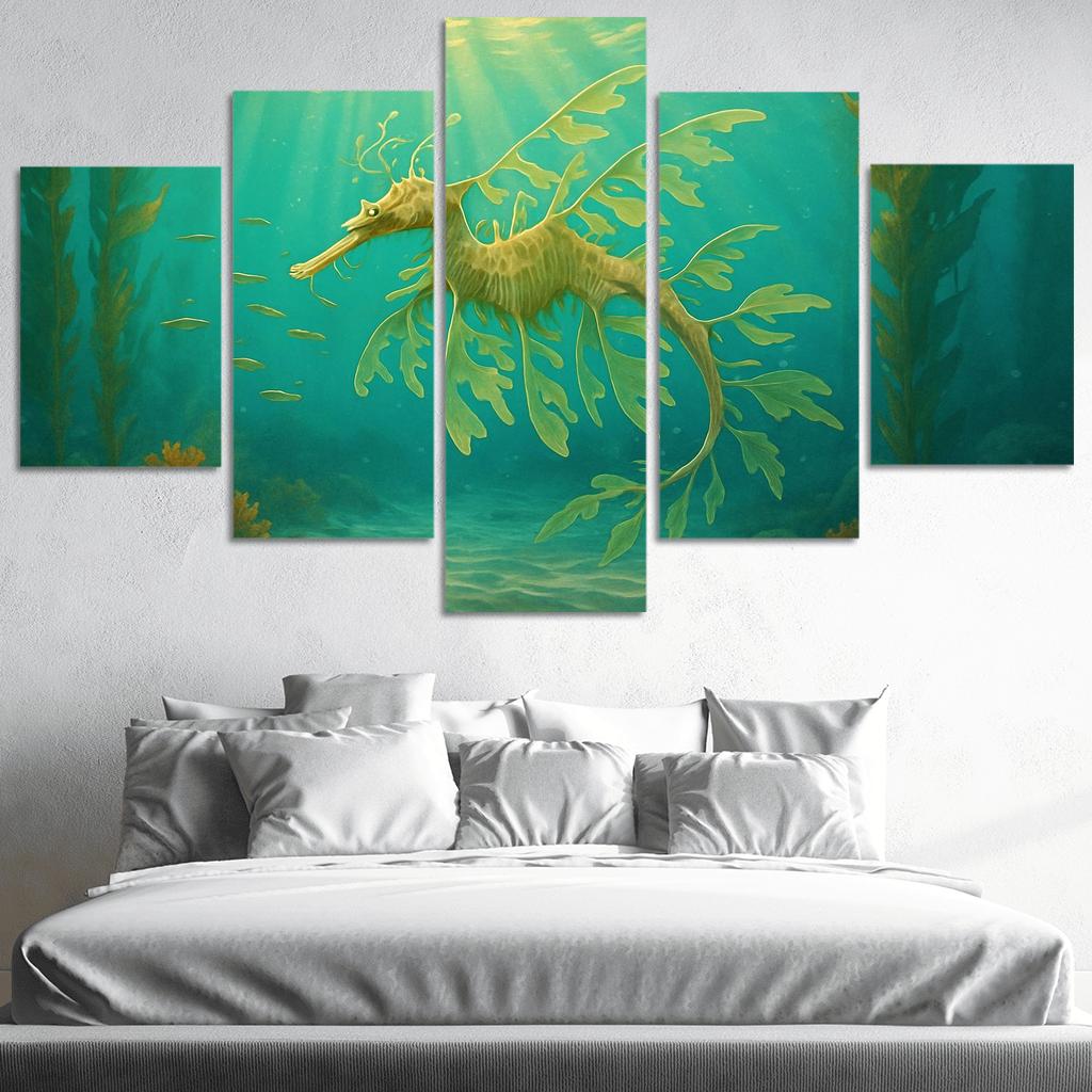 The Luminous Leafy Seadragon Drifting Through Kelp Forest multi-panel paintings