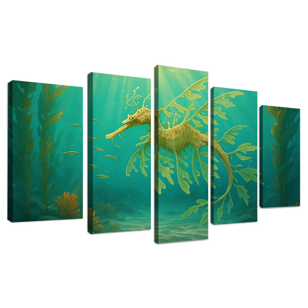 The Luminous Leafy Seadragon Drifting Through Kelp Forest multi-panel paintings