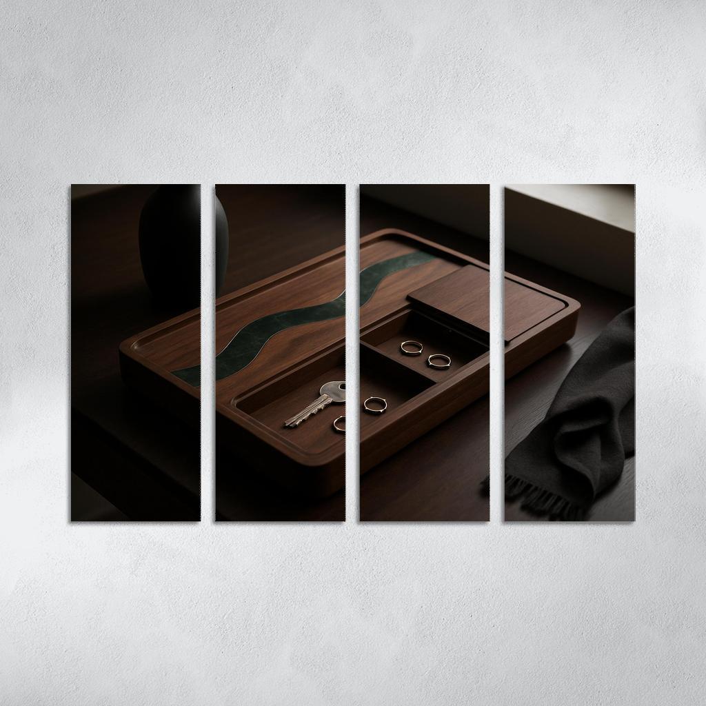 Inlaid Stone And Wood Entryway Tray With Hidden Compartments one-piece frames