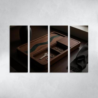 Inlaid Stone And Wood Entryway Tray With Hidden Compartments one-piece frames