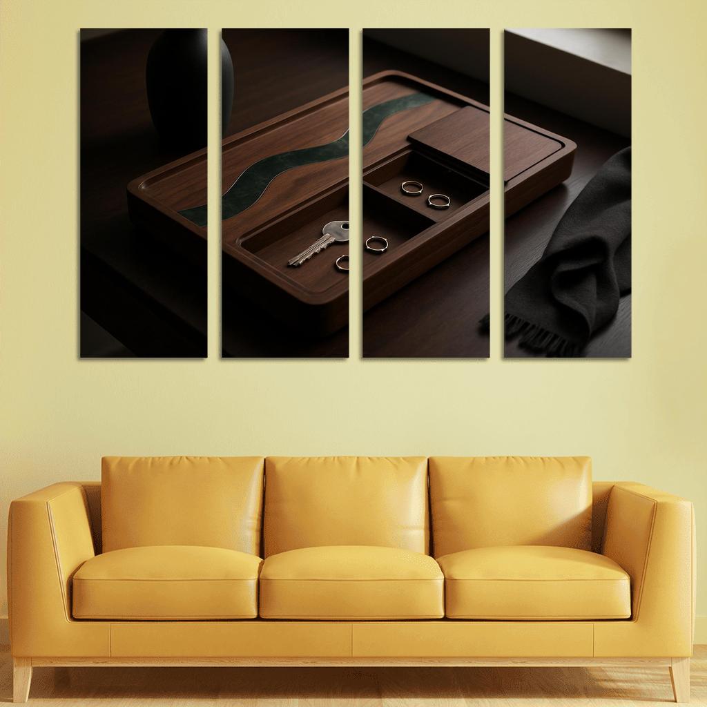 Inlaid Stone And Wood Entryway Tray With Hidden Compartments one-piece frames