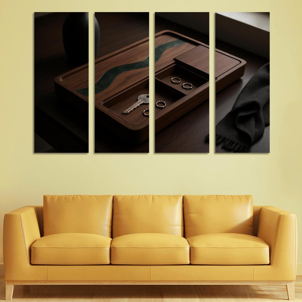 Inlaid Stone And Wood Entryway Tray With Hidden Compartments one-piece frames