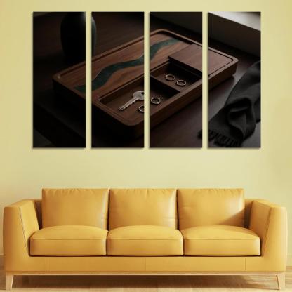 Inlaid Stone And Wood Entryway Tray With Hidden Compartments one-piece frames