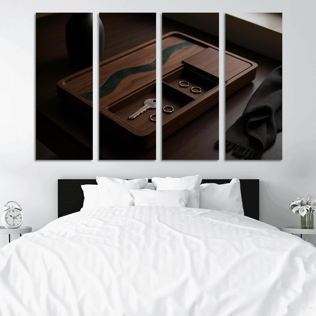 Inlaid Stone And Wood Entryway Tray With Hidden Compartments one-piece frames