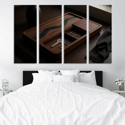 Inlaid Stone And Wood Entryway Tray With Hidden Compartments one-piece frames