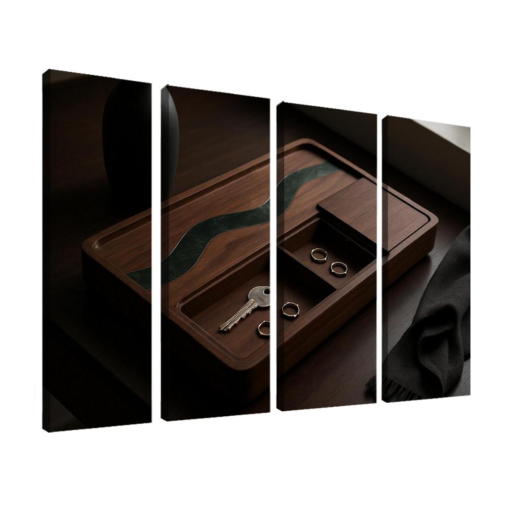 Inlaid Stone And Wood Entryway Tray With Hidden Compartments one-piece frames