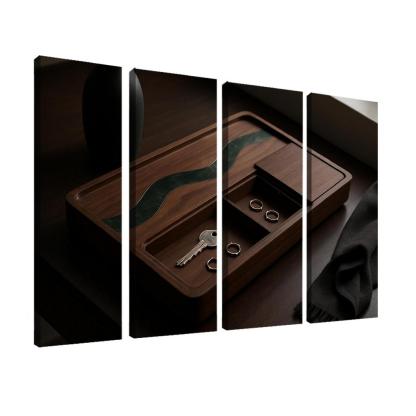 Inlaid Stone And Wood Entryway Tray With Hidden Compartments one-piece frames