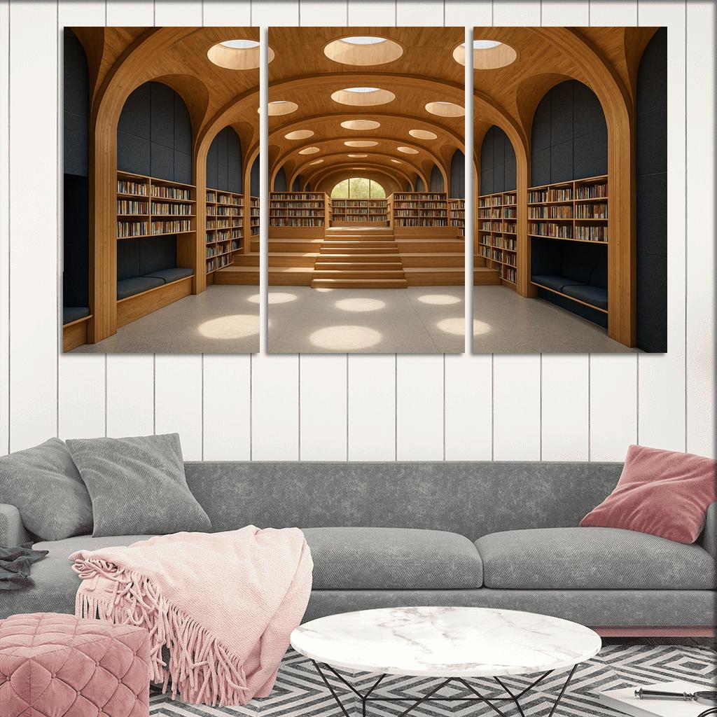 Timber Vault Library With Daylight Constellations decor