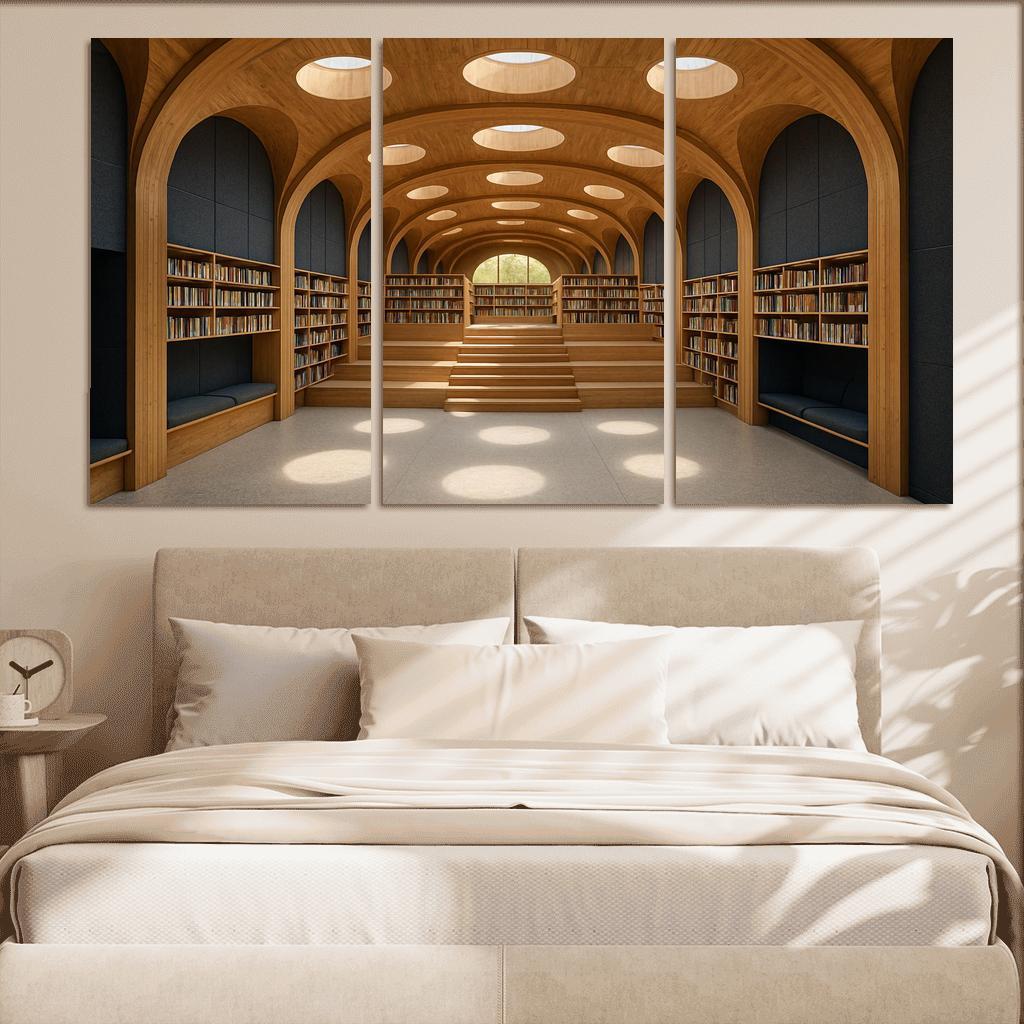 Timber Vault Library With Daylight Constellations decor