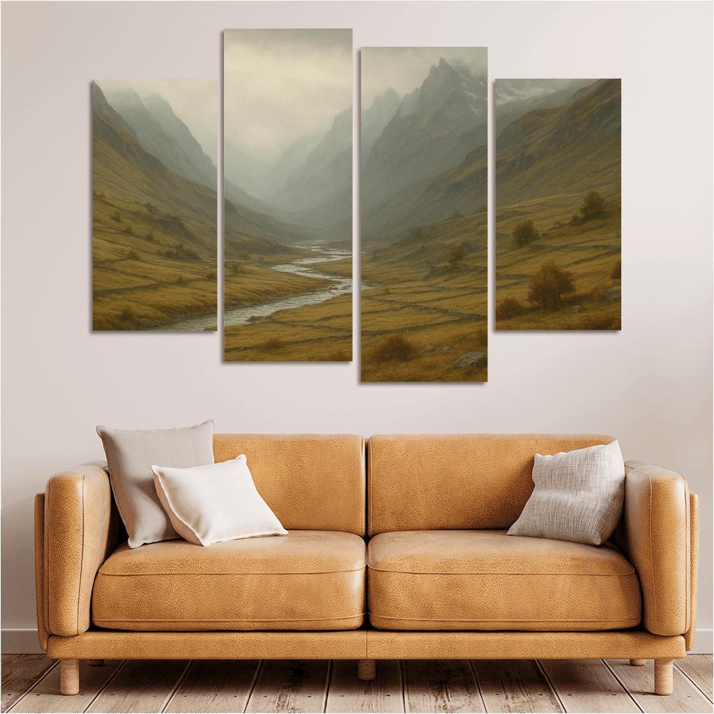 Autumn Mist Over A Terraced Alpine Valley oil paintings frame