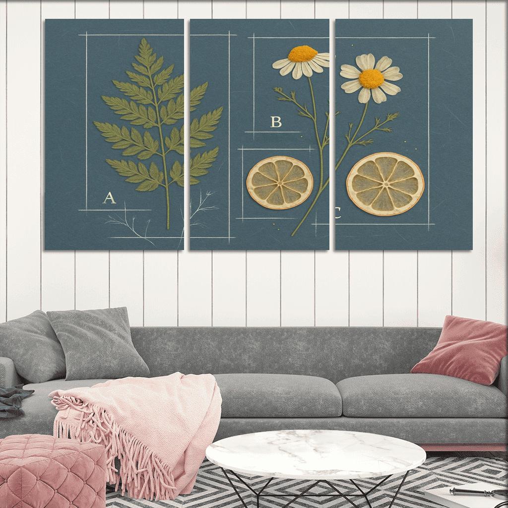 Herbarium Blueprint Collage With Pressed Petals custom paintings frame