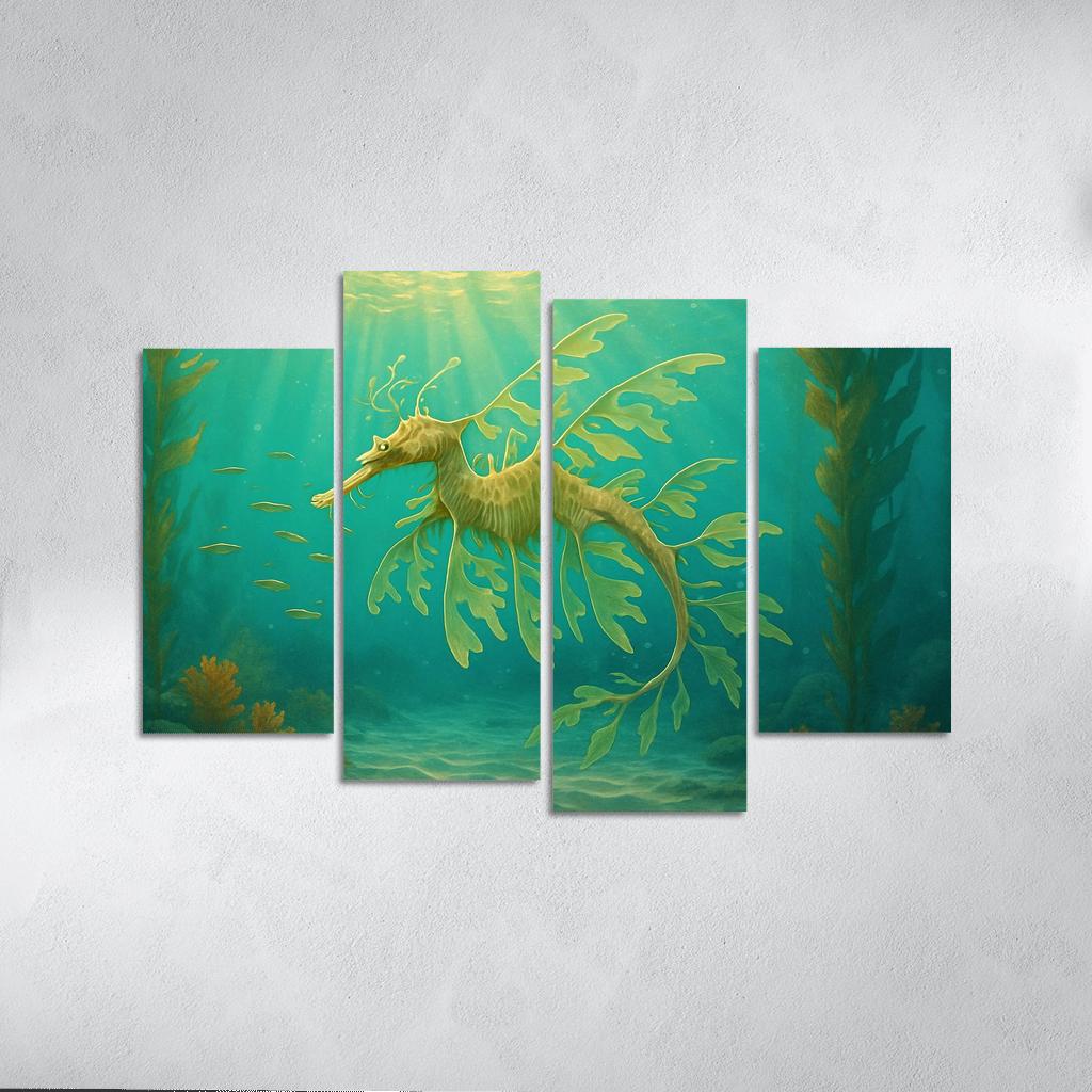The Luminous Leafy Seadragon Drifting Through Kelp Forest multi-panel paintings
