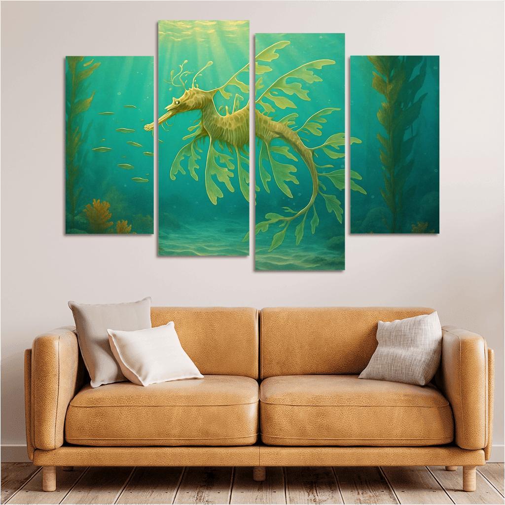 The Luminous Leafy Seadragon Drifting Through Kelp Forest multi-panel paintings