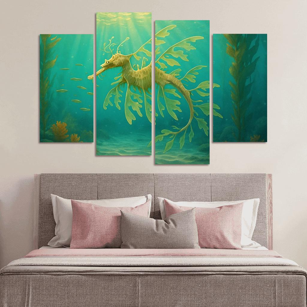 The Luminous Leafy Seadragon Drifting Through Kelp Forest multi-panel paintings