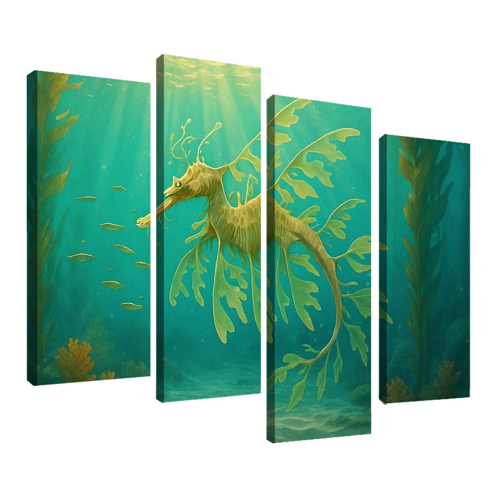 The Luminous Leafy Seadragon Drifting Through Kelp Forest multi-panel paintings