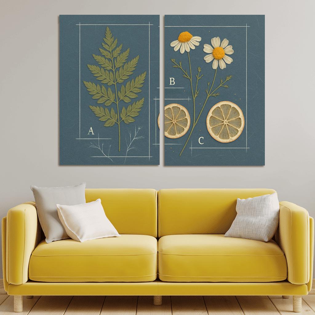 Herbarium Blueprint Collage With Pressed Petals custom paintings frame