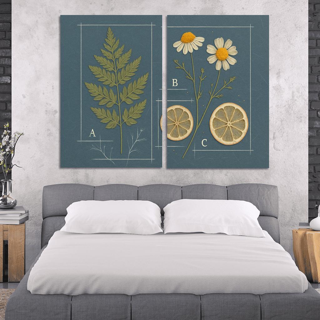 Herbarium Blueprint Collage With Pressed Petals custom paintings frame