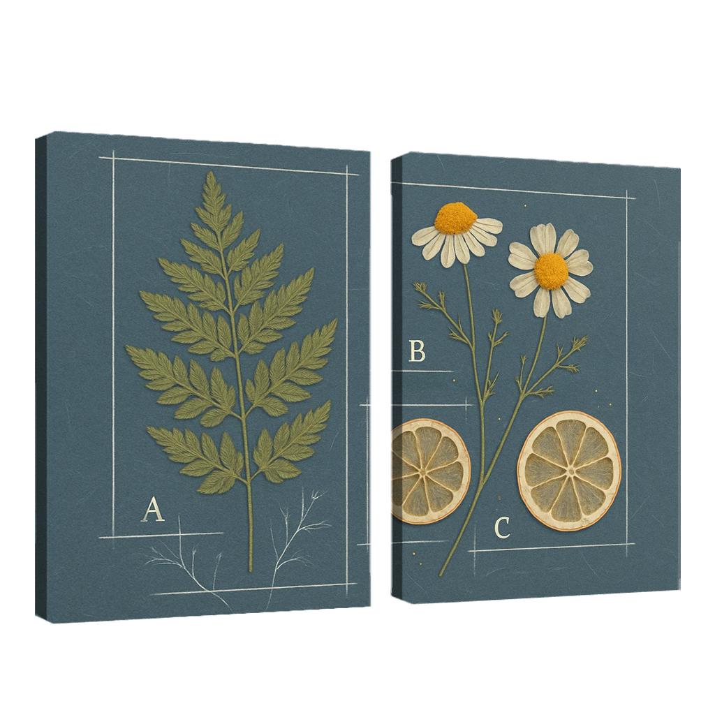 Herbarium Blueprint Collage With Pressed Petals custom paintings frame