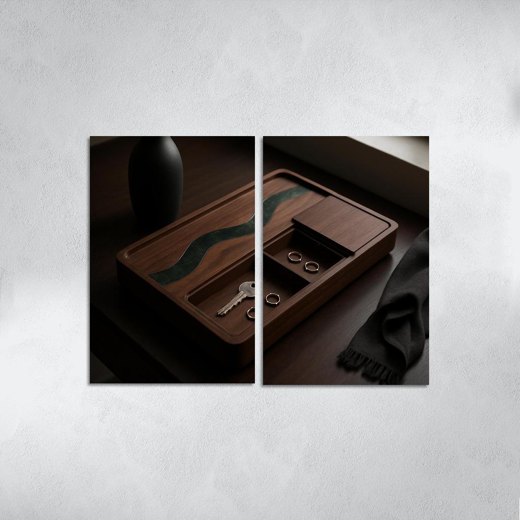 Inlaid Stone And Wood Entryway Tray With Hidden Compartments one-piece frames
