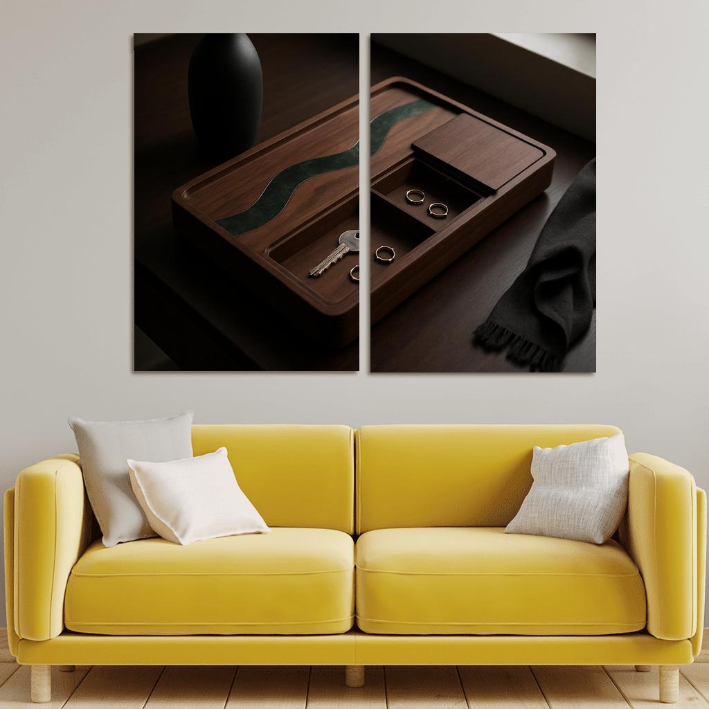 Inlaid Stone And Wood Entryway Tray With Hidden Compartments one-piece frames