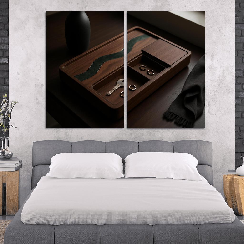 Inlaid Stone And Wood Entryway Tray With Hidden Compartments one-piece frames