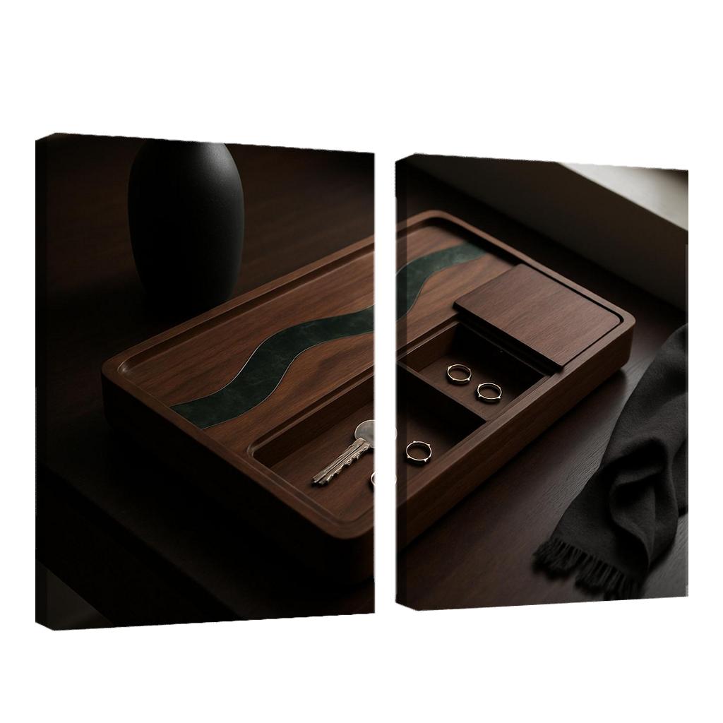 Inlaid Stone And Wood Entryway Tray With Hidden Compartments one-piece frames