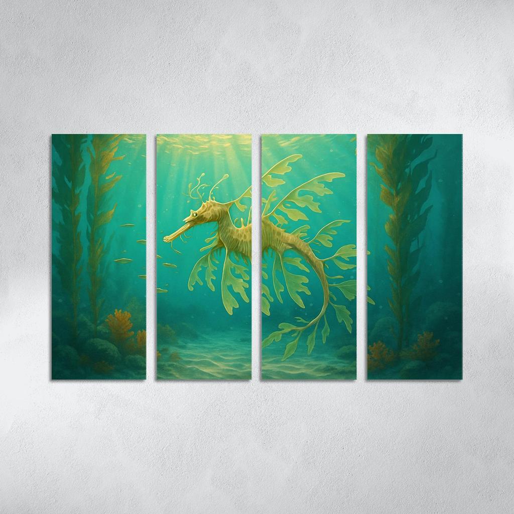 The Luminous Leafy Seadragon Drifting Through Kelp Forest multi-panel paintings