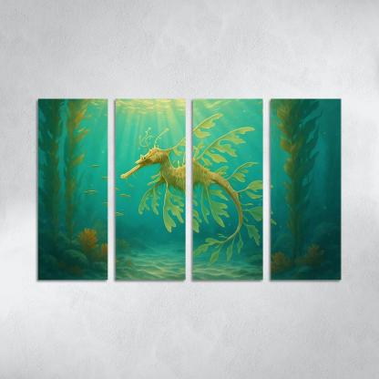 The Luminous Leafy Seadragon Drifting Through Kelp Forest multi-panel paintings