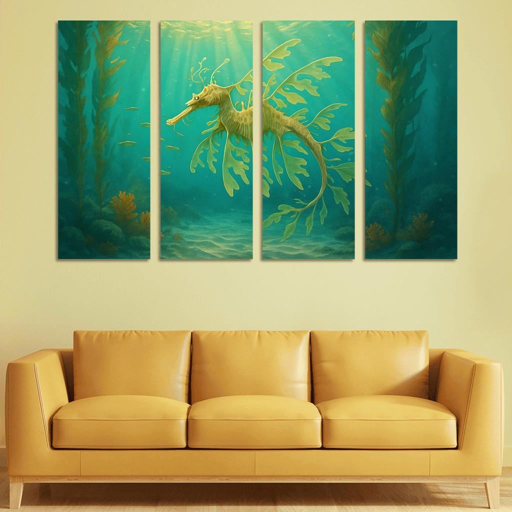 The Luminous Leafy Seadragon Drifting Through Kelp Forest multi-panel paintings