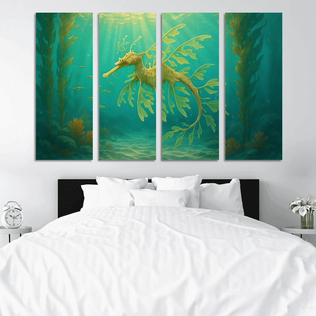 The Luminous Leafy Seadragon Drifting Through Kelp Forest multi-panel paintings