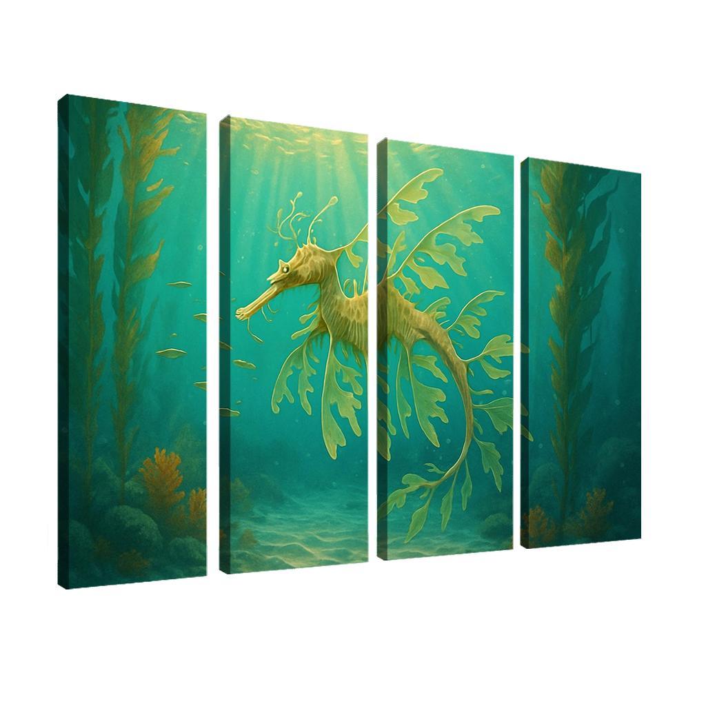 The Luminous Leafy Seadragon Drifting Through Kelp Forest multi-panel paintings
