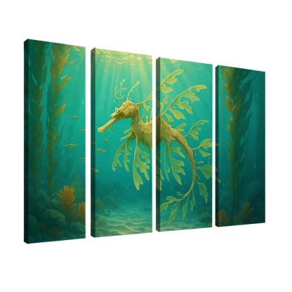 The Luminous Leafy Seadragon Drifting Through Kelp Forest multi-panel paintings