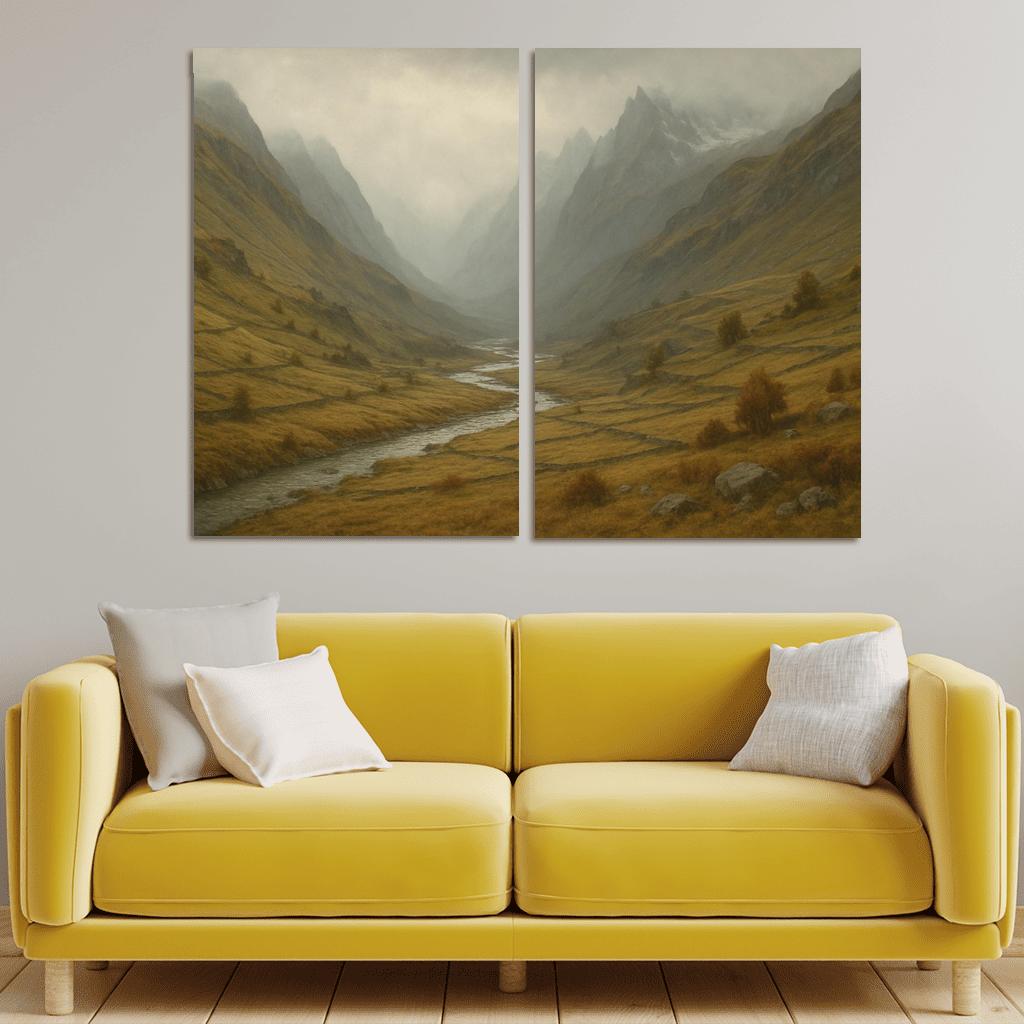 Autumn Mist Over A Terraced Alpine Valley oil paintings frame