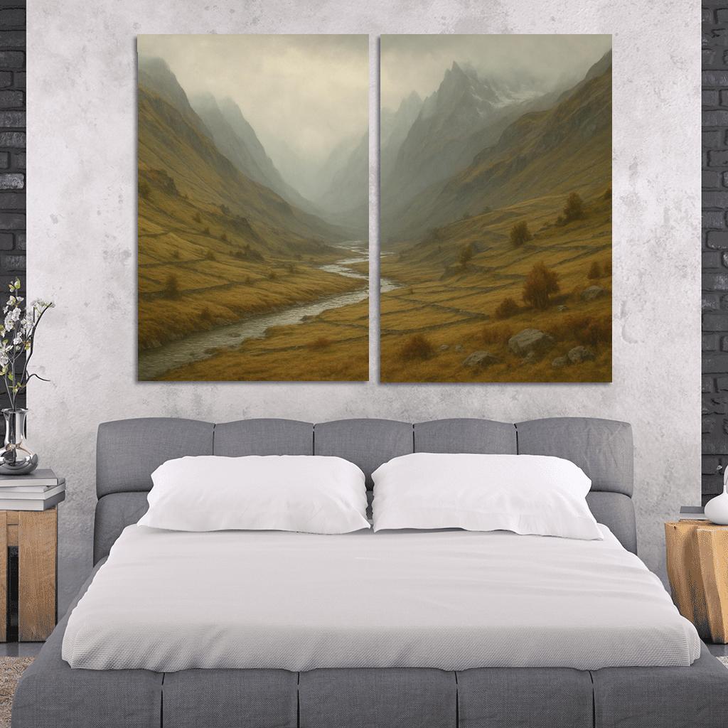 Autumn Mist Over A Terraced Alpine Valley oil paintings frame