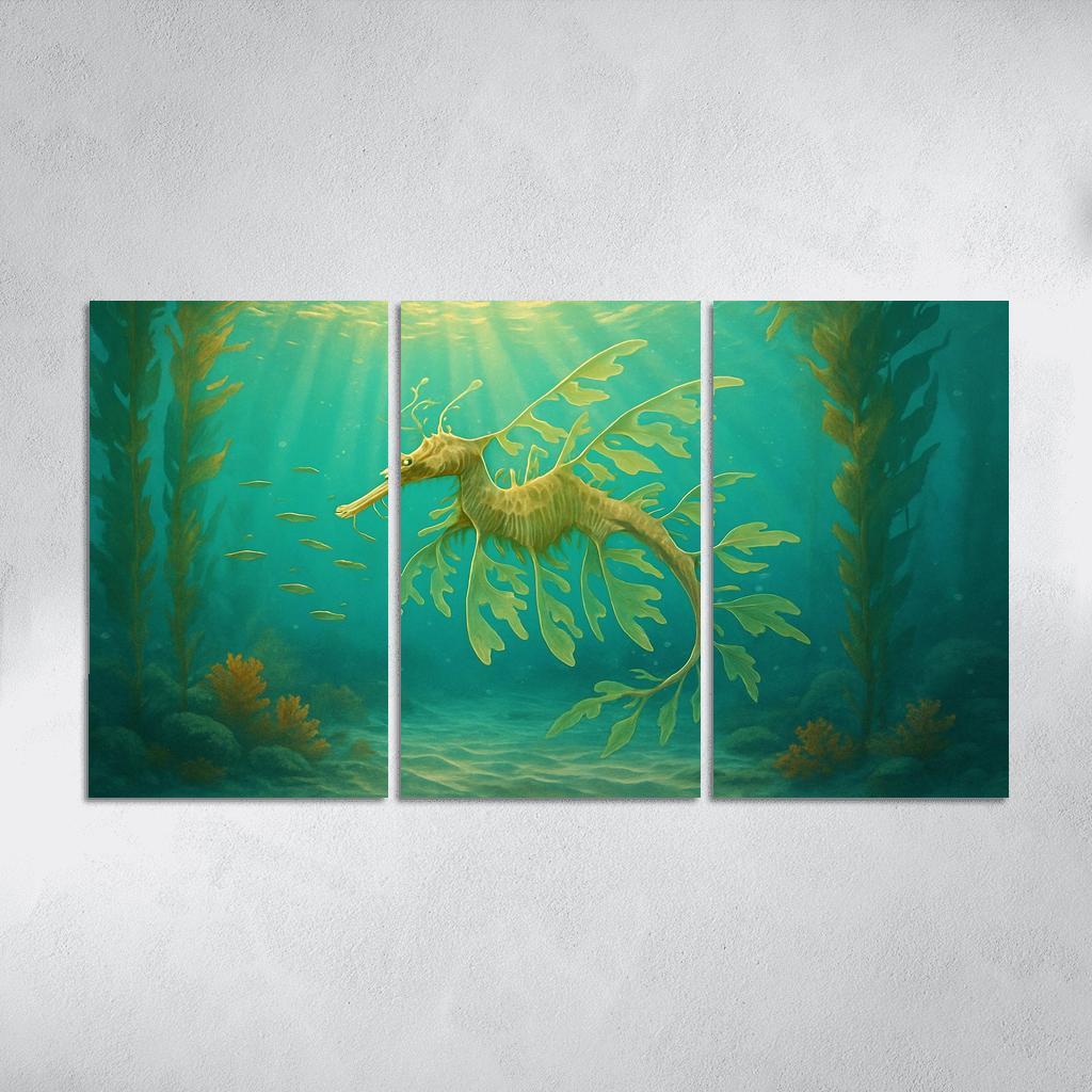 The Luminous Leafy Seadragon Drifting Through Kelp Forest multi-panel paintings