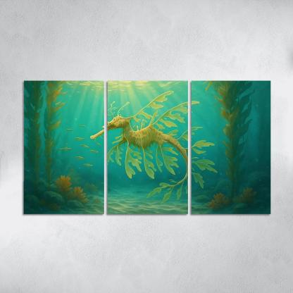The Luminous Leafy Seadragon Drifting Through Kelp Forest multi-panel paintings