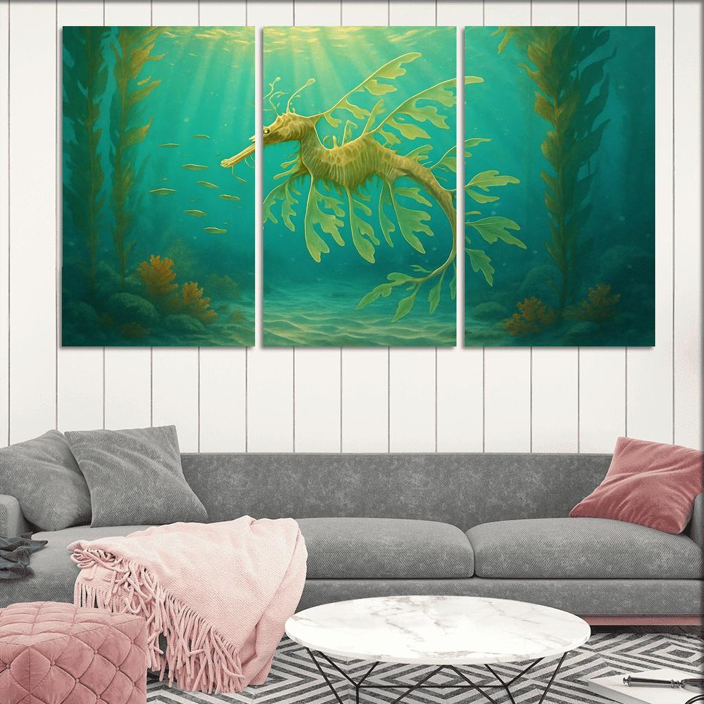 The Luminous Leafy Seadragon Drifting Through Kelp Forest multi-panel paintings