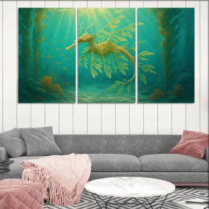 The Luminous Leafy Seadragon Drifting Through Kelp Forest multi-panel paintings