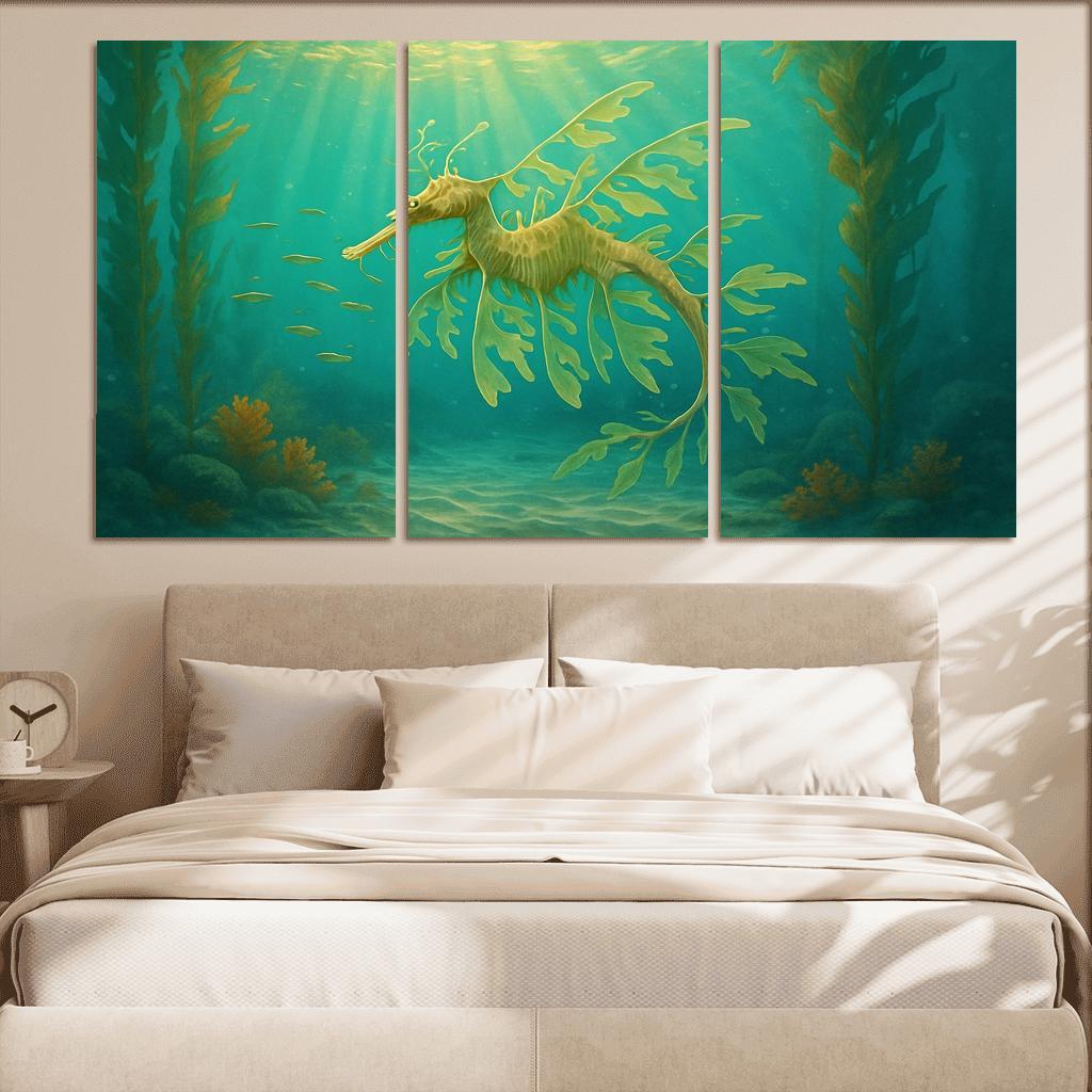The Luminous Leafy Seadragon Drifting Through Kelp Forest multi-panel paintings