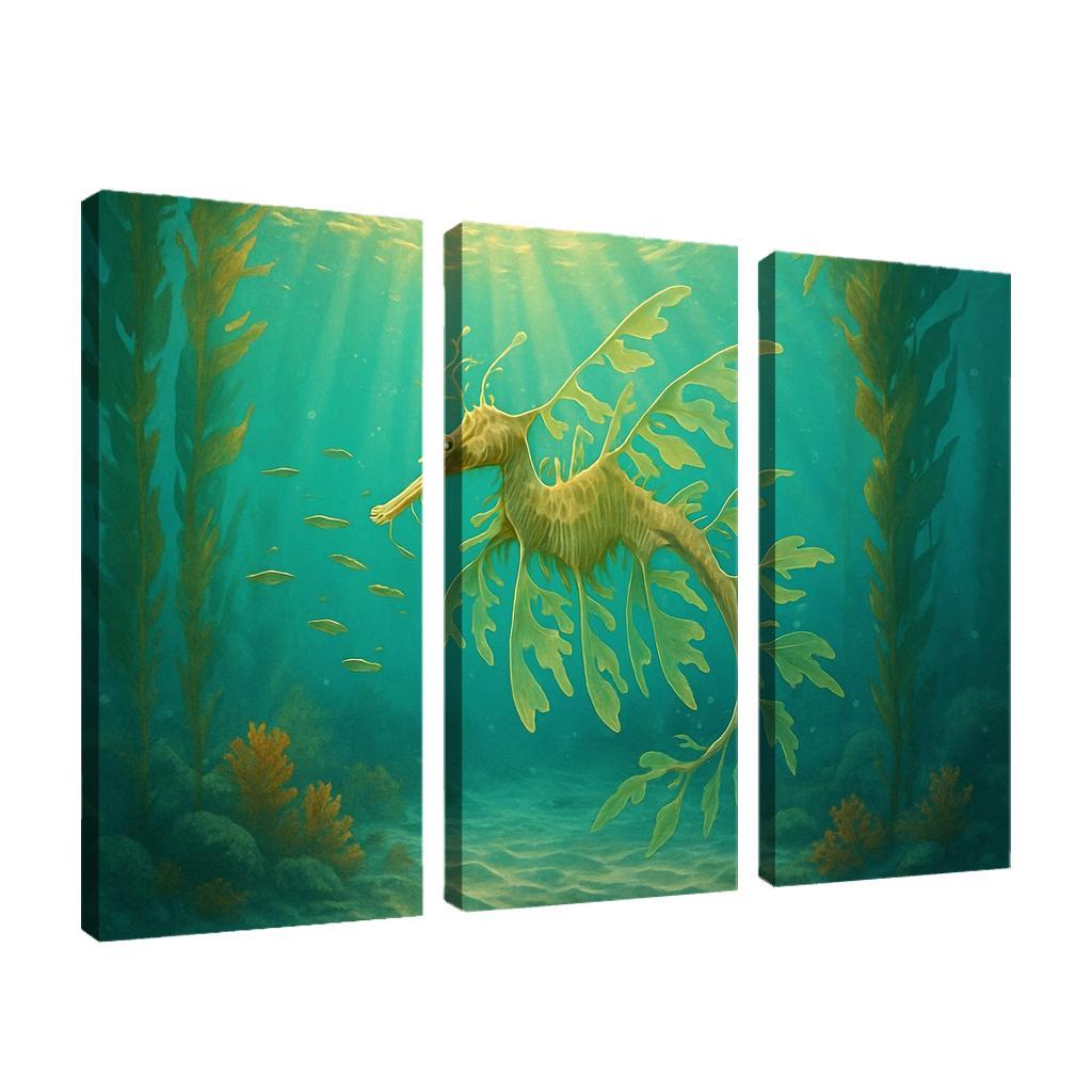 The Luminous Leafy Seadragon Drifting Through Kelp Forest multi-panel paintings