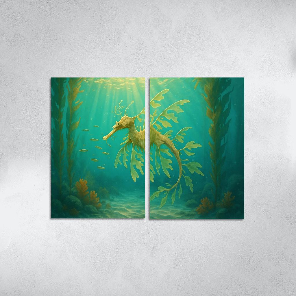 The Luminous Leafy Seadragon Drifting Through Kelp Forest multi-panel paintings