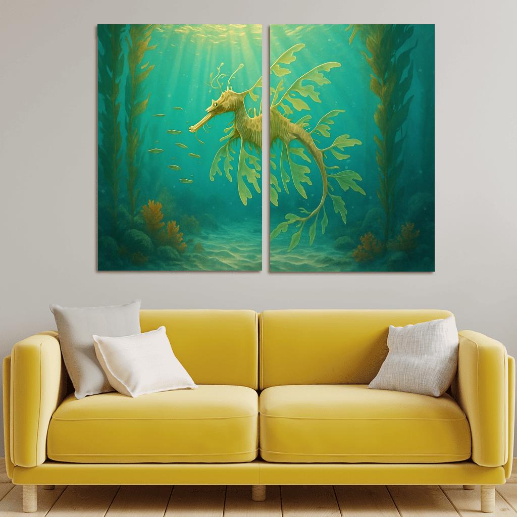 The Luminous Leafy Seadragon Drifting Through Kelp Forest multi-panel paintings
