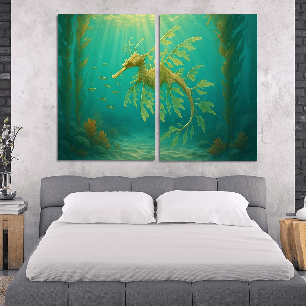 The Luminous Leafy Seadragon Drifting Through Kelp Forest multi-panel paintings