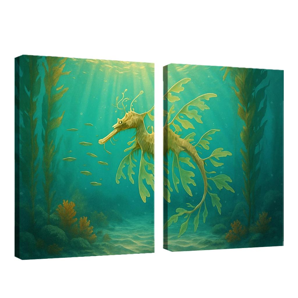 The Luminous Leafy Seadragon Drifting Through Kelp Forest multi-panel paintings