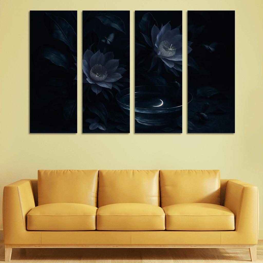 Nocturnal Botanica With Moonlit Pollinators canvas paintings frame