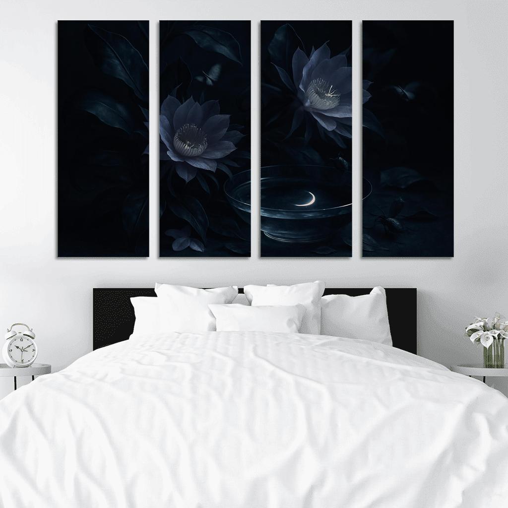 Nocturnal Botanica With Moonlit Pollinators canvas paintings frame