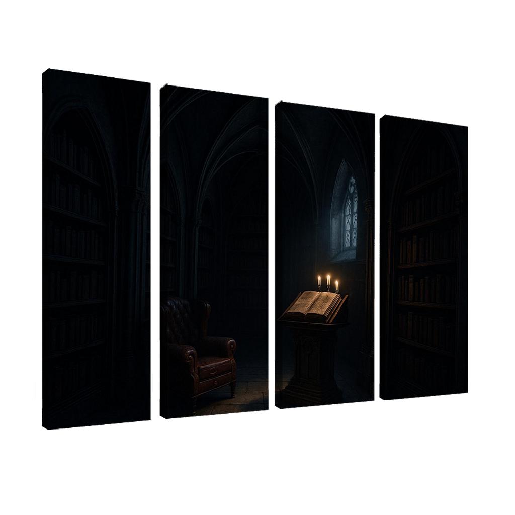 Midnight Reliquary Library With Ribbed Vault Shadows framed paintings