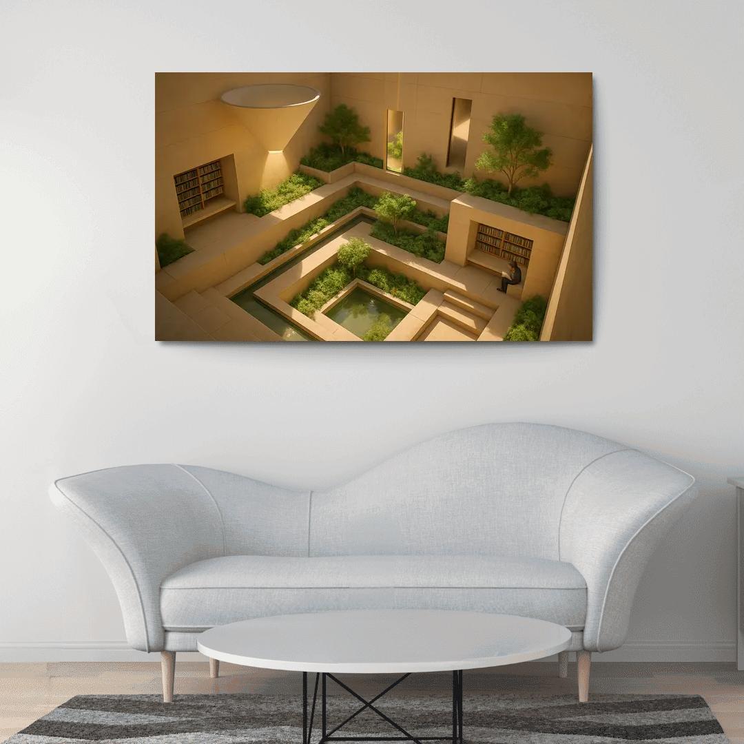 Sunken Courtyard Libraries With Daylight Funnels premium artwork frames