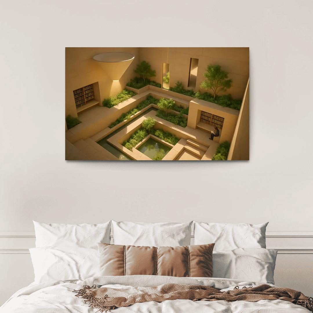 Sunken Courtyard Libraries With Daylight Funnels premium artwork frames